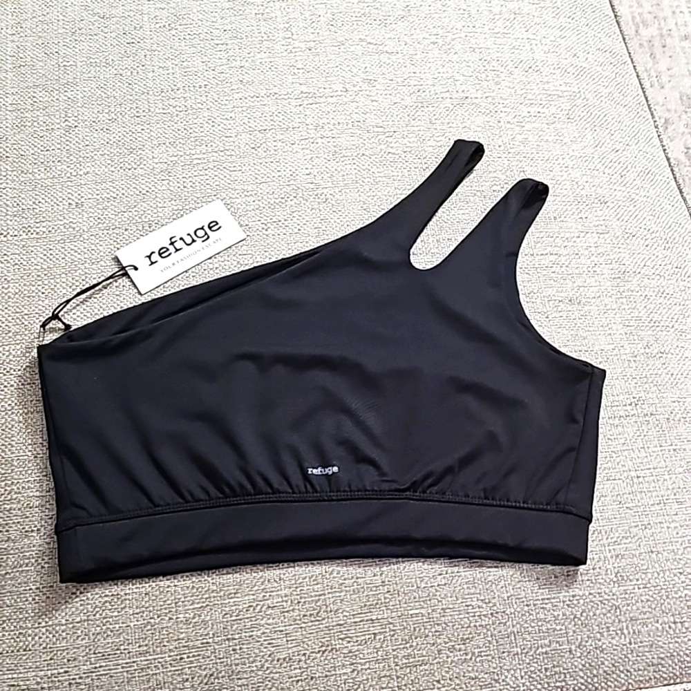 Refuge One Shoulder Sports Bra Black xl nwt